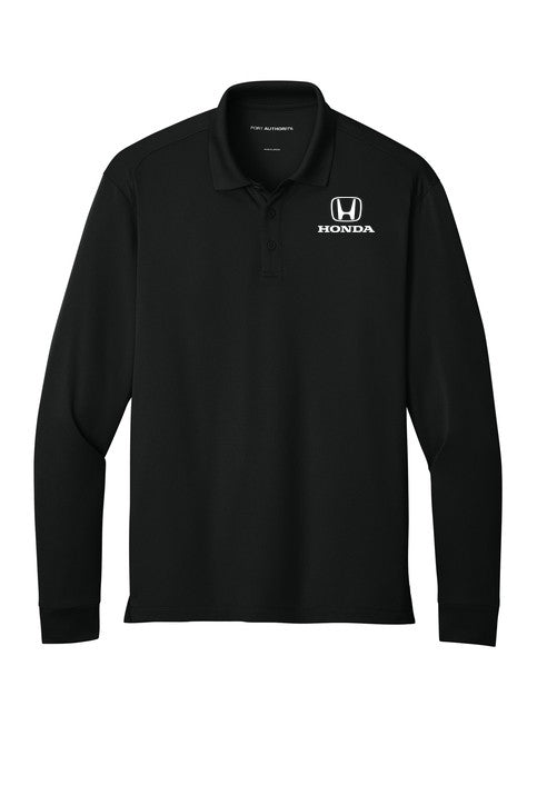 Honda Logo Long Sleeve Polo Shirt Black //speedgear.com/cdn/shop/files/HM6214-K240LSBlackFlatFront.jpg?v=1788529578