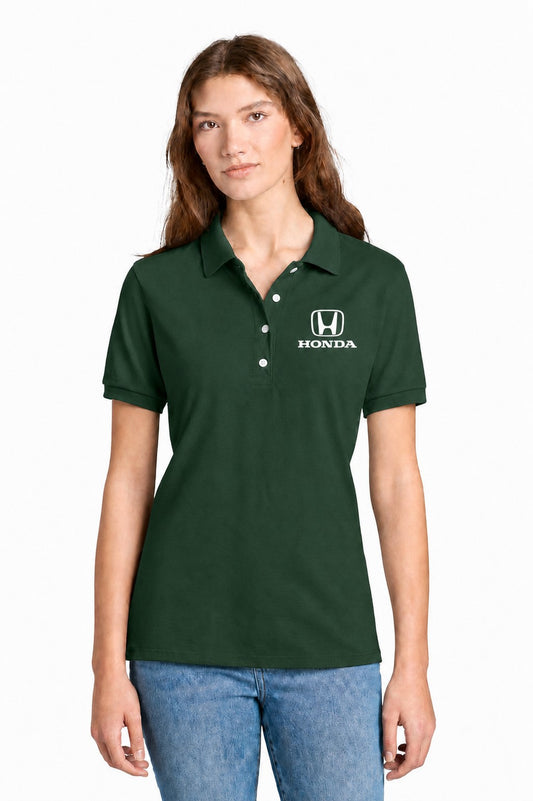 Honda Ladies Polo Shirt Forest Green //speedgear.com/cdn/shop/files/HM6614-437WForestGrnFlatFront.jpg?v=1784032383
