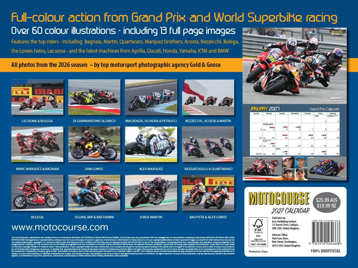 2027 Motorcourse GP & Superbike Wall Calendar