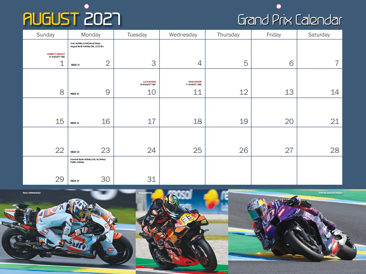2027 Motorcourse GP & Superbike Wall Calendar