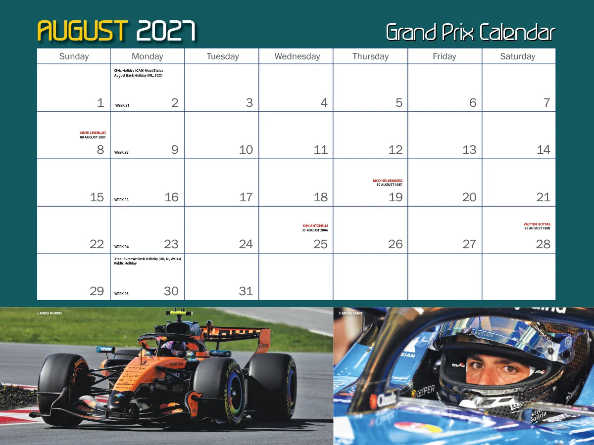 2027 Autocourse Grand Prix Wall Calendar