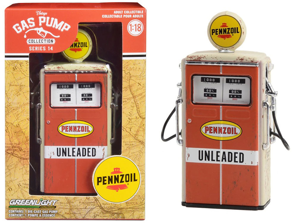 1:18 Vintage Gas Pump 1954 Tokheim 350 Twin Pennzoil Unleaded (Weathered)