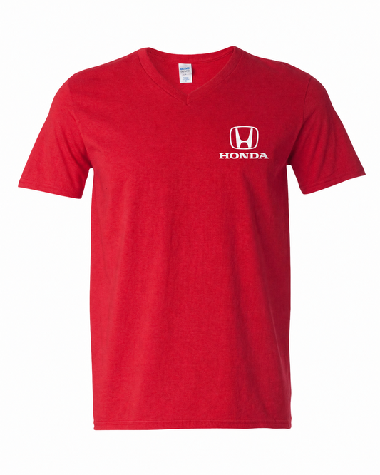 Honda Racing Logo Vneck Tee Red //speedgear.com/cdn/shop/files/HM6151-gildan64V00-S_S-Red-tee.png?v=1786638167