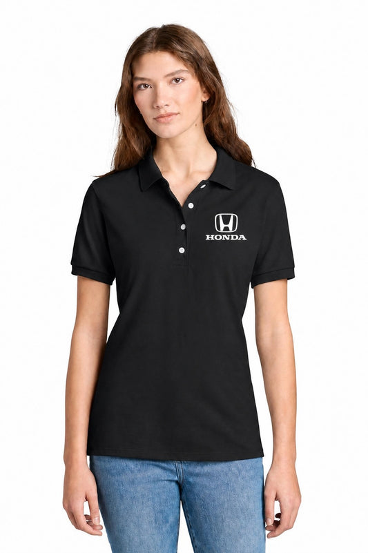 Honda Ladies Polo Shirt Black //speedgear.com/cdn/shop/files/HM6611-437WBlackModelFront.jpg?v=1784030888