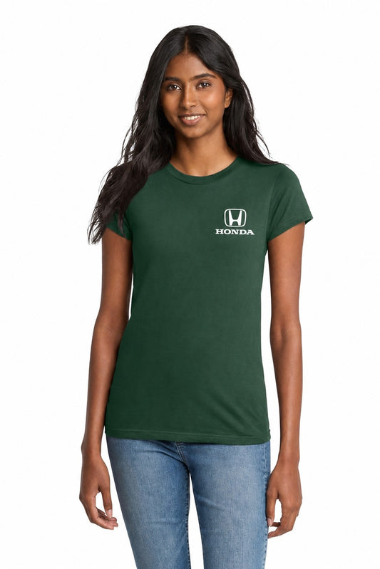 Honda Racing Ladies Fitted Tee Shirt Forest Green //speedgear.com/cdn/shop/files/HM6622-DT5001ForestGrnModelFront2.jpg?v=1784034686
