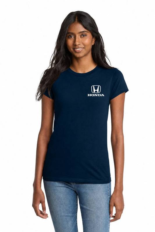 Honda Racing Ladies Fitted Tee Shirt Navy //speedgear.com/cdn/shop/files/HM6624-DT5001NewNavyModelFront2_bc594ceb-74f7-40f9-8602-76d8b335a99a.jpg?v=1784034831