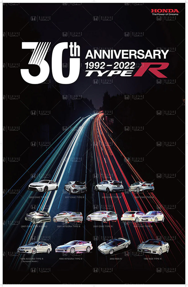 Honda Vintage Culture 30th Anniversary Type R Poster - Black – Speedgear